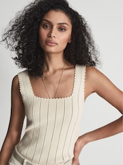 Reiss Neutral Dory Stitch Interest Square Neck Vest - Image 1 of 5