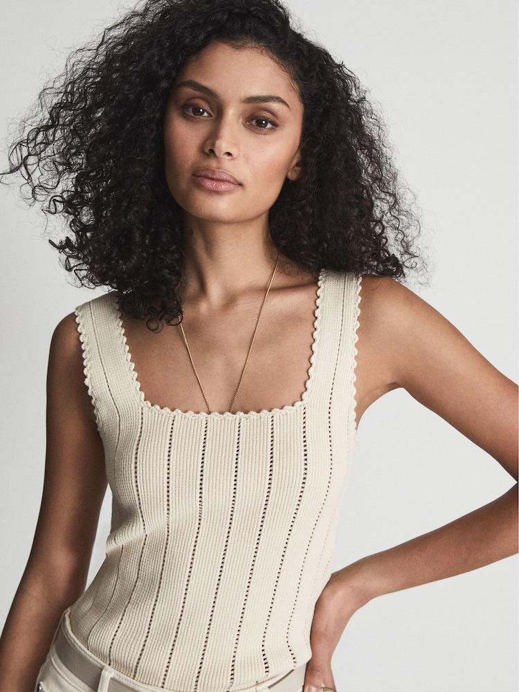 Reiss Neutral Dory Stitch Interest Square Neck Vest - Image 1 of 5