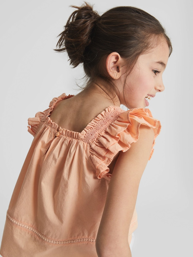 Reiss Orange Blake Junior Ruffle Shoulder Top - Image 1 of 7 Reiss Orange Blake Junior Ruffle Shoulder Top - Image 1 of 7
