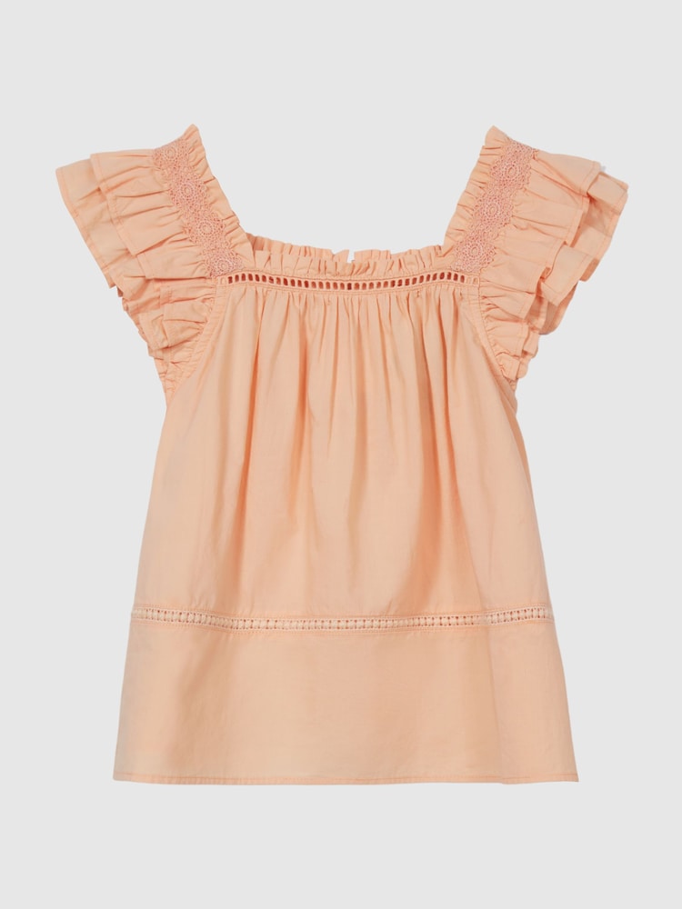 Reiss Orange Blake Junior Ruffle Shoulder Top - Image 2 of 7 Reiss Orange Blake Junior Ruffle Shoulder Top - Image 2 of 7