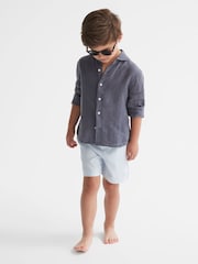 Reiss Sky Blue/White Ripple Seersucker Stripe Swim Shorts - Image 1 of 7