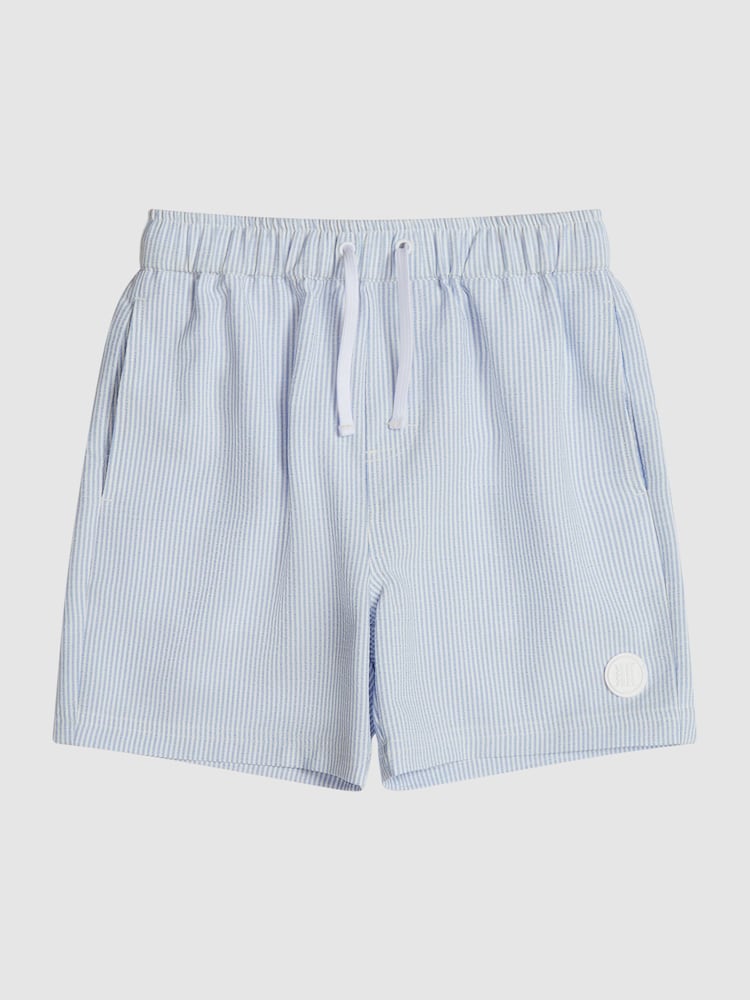 Reiss Sky Blue/White Ripple Seersucker Stripe Swim Shorts - Image 2 of 7