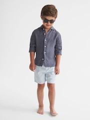 Reiss Sky Blue/White Ripple Seersucker Stripe Swim Shorts - Image 4 of 7