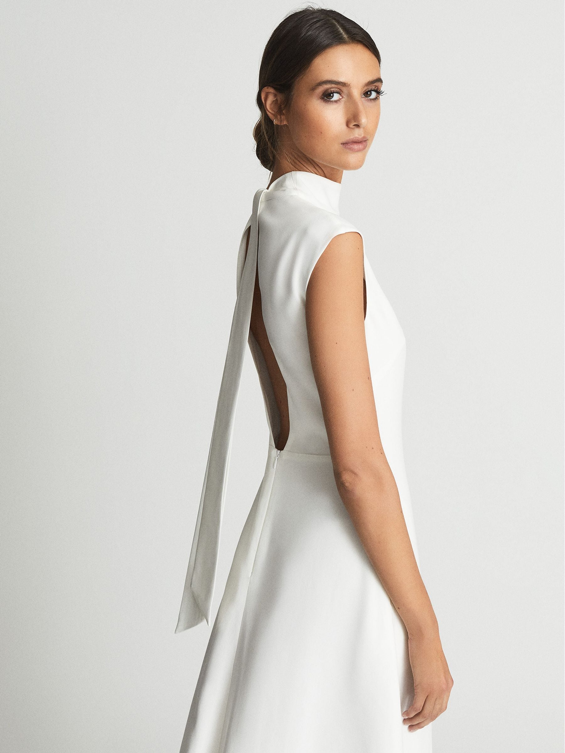 REISS Livvy Open Back Midi Dress on sale White 6 NWT