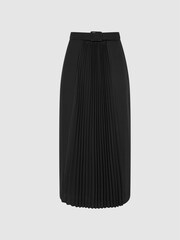 Reiss Black Drew Contrast Pleat Midi Skirt - Image 2 of 5