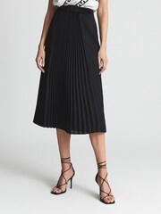 Reiss Black Drew Contrast Pleat Midi Skirt - Image 3 of 5