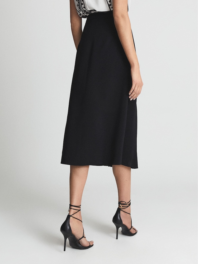 Reiss Black Drew Contrast Pleat Midi Skirt - Image 5 of 5