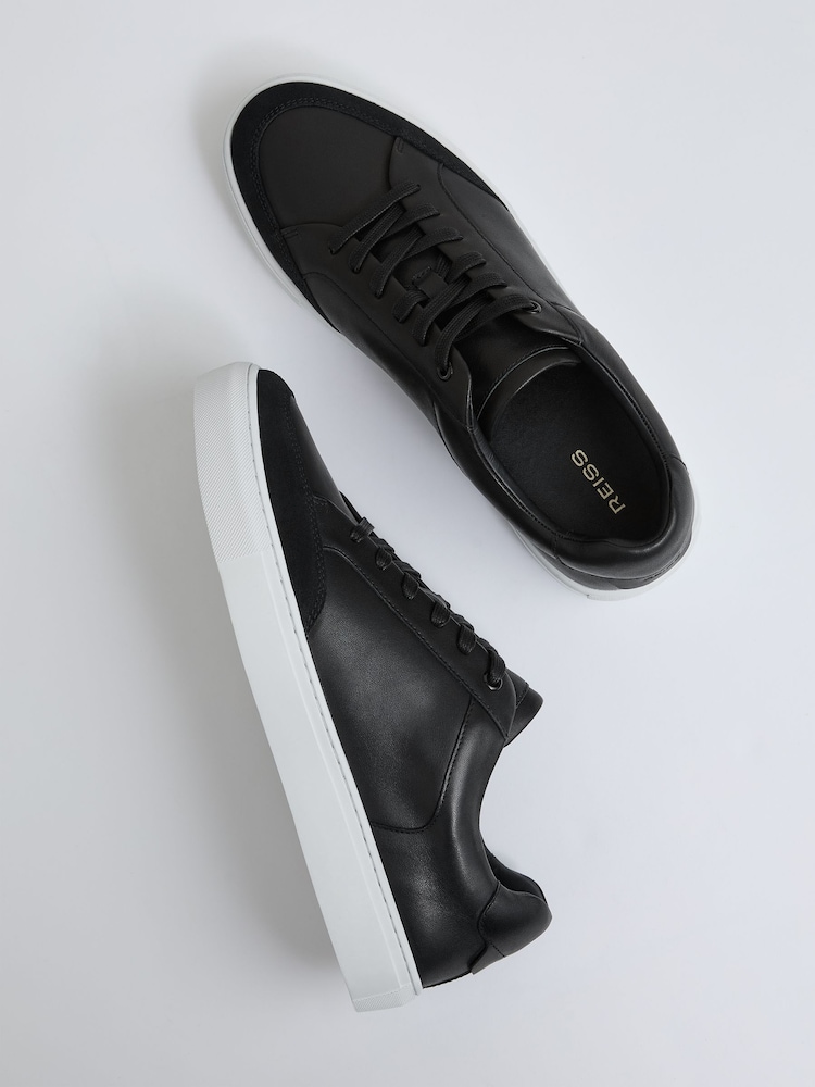 Reiss Black Ashley Leather Low Top Trainers - Image 3 of 7
