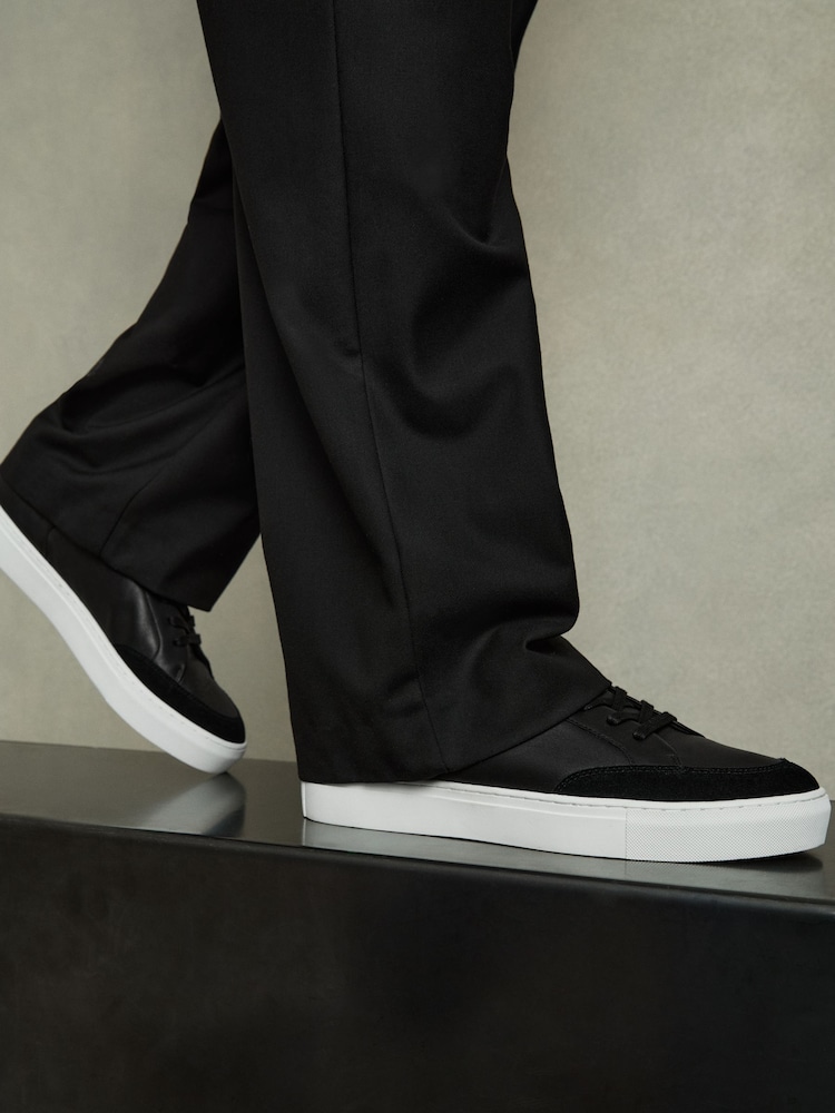 Reiss Black Ashley Leather Low Top Trainers - Image 6 of 7