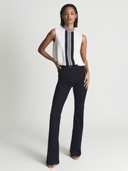 Reiss White Arya Printed Stripe Halter Blouse - Image 1 of 6