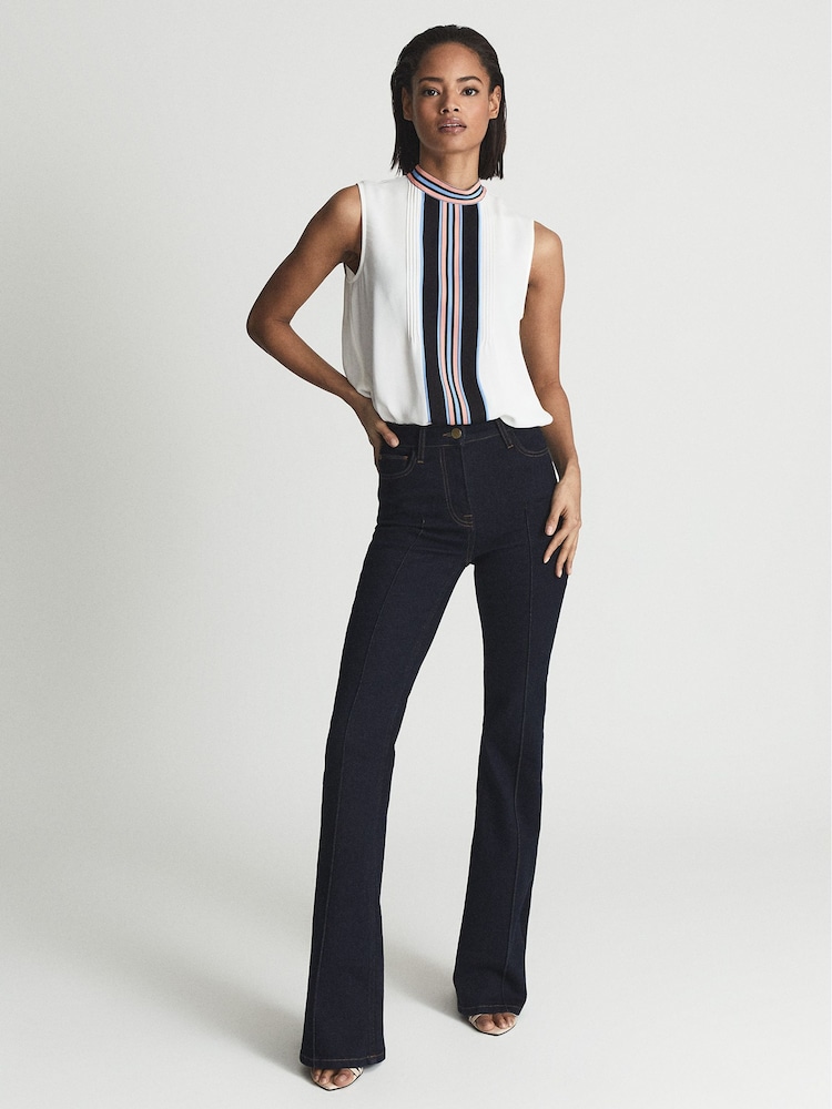 Reiss White Arya Printed Stripe Halter Blouse - Image 1 of 6 Reiss White Arya Printed Stripe Halter Blouse - Image 1 of 6