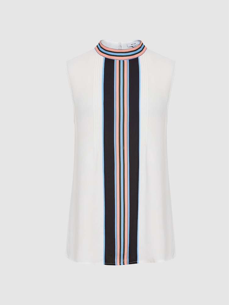 Reiss White Arya Printed Stripe Halter Blouse - Image 2 of 6 Reiss White Arya Printed Stripe Halter Blouse - Image 2 of 6