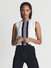 Reiss White Arya Printed Stripe Halter Blouse - Image 3 of 6