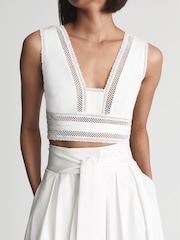 Reiss White Ivy Lace Crop Top - Image 1 of 7