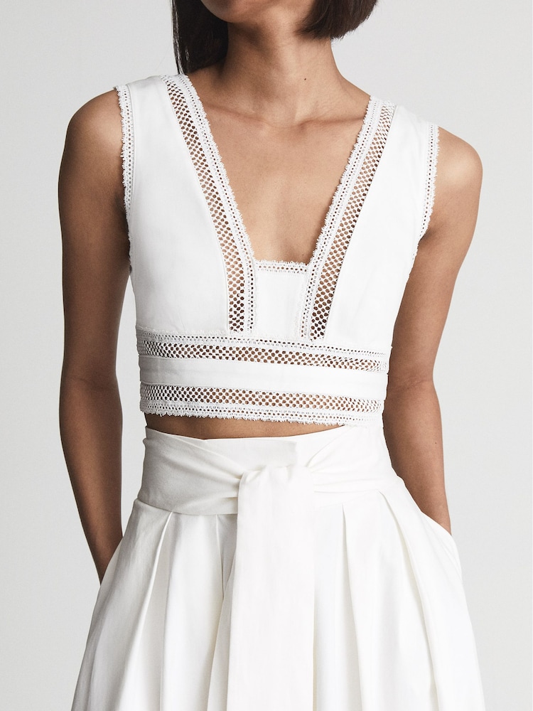 Reiss White Ivy Lace Crop Top - Image 1 of 7