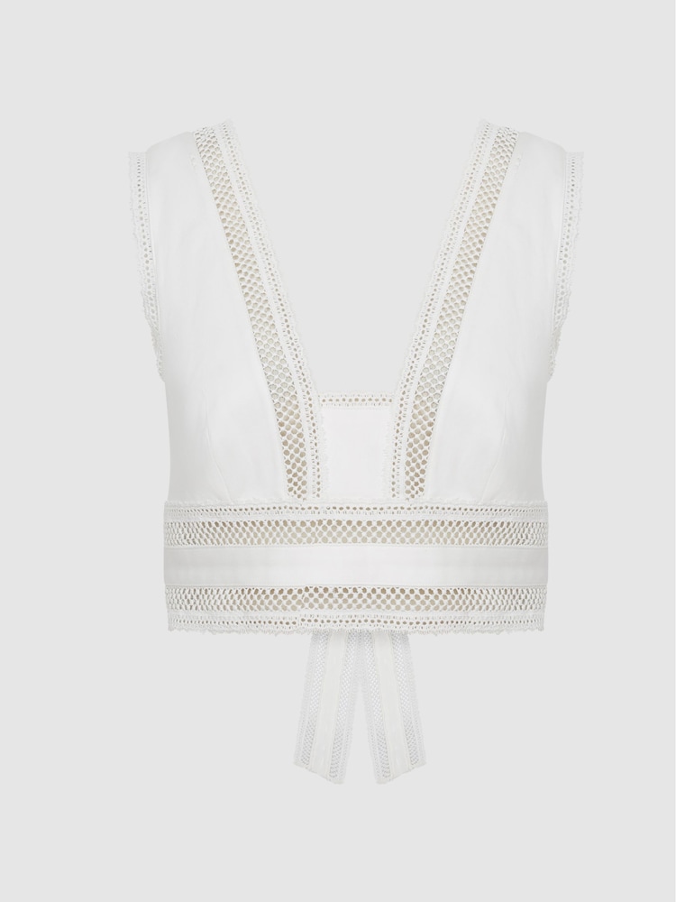 Reiss White Ivy Lace Crop Top - Image 2 of 7