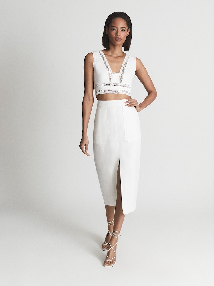 Reiss White Ivy Lace Crop Top - Image 7 of 7