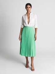Reiss Green Izzie Pleated Midi Skirt - Image 1 of 5