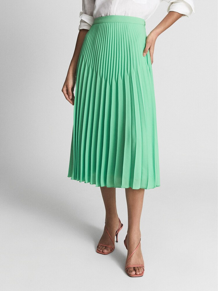 Reiss Green Izzie Pleated Midi Skirt - Image 3 of 5