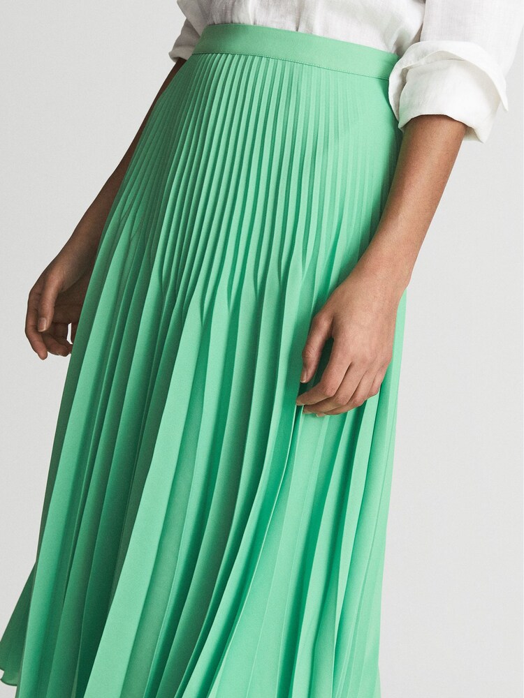 Reiss Green Izzie Pleated Midi Skirt - Image 4 of 5