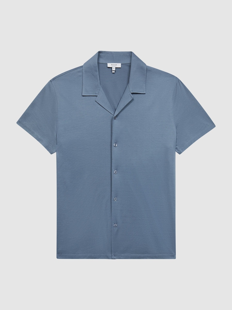 Reiss Steel Blue Caspa Mercerised Jersey Cuban Collar Shirt - Image 2 of 7