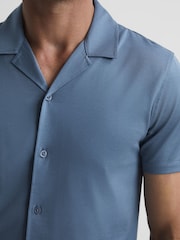 Reiss Steel Blue Caspa Mercerised Jersey Cuban Collar Shirt - Image 4 of 7
