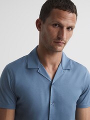 Reiss Steel Blue Caspa Mercerised Jersey Cuban Collar Shirt - Image 7 of 7