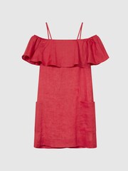 Reiss Orange Hanna Junior Off The Shoulder Print Dress - Image 2 of 6
