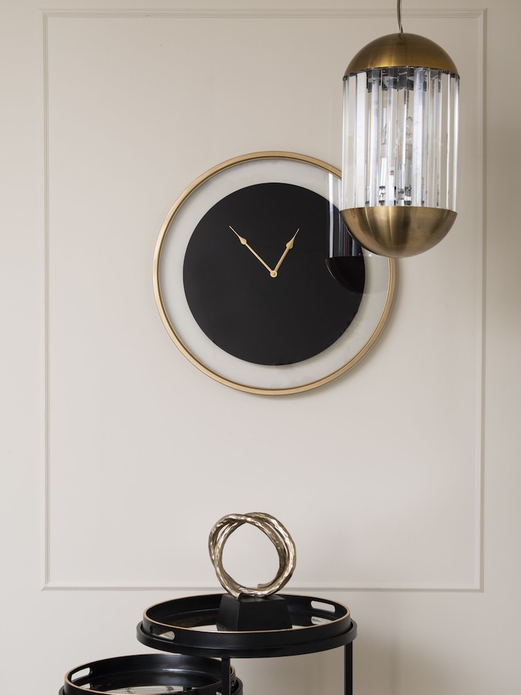 Libra Black Telford Round Wall Clock with Gold Detail - Image 1 of 2