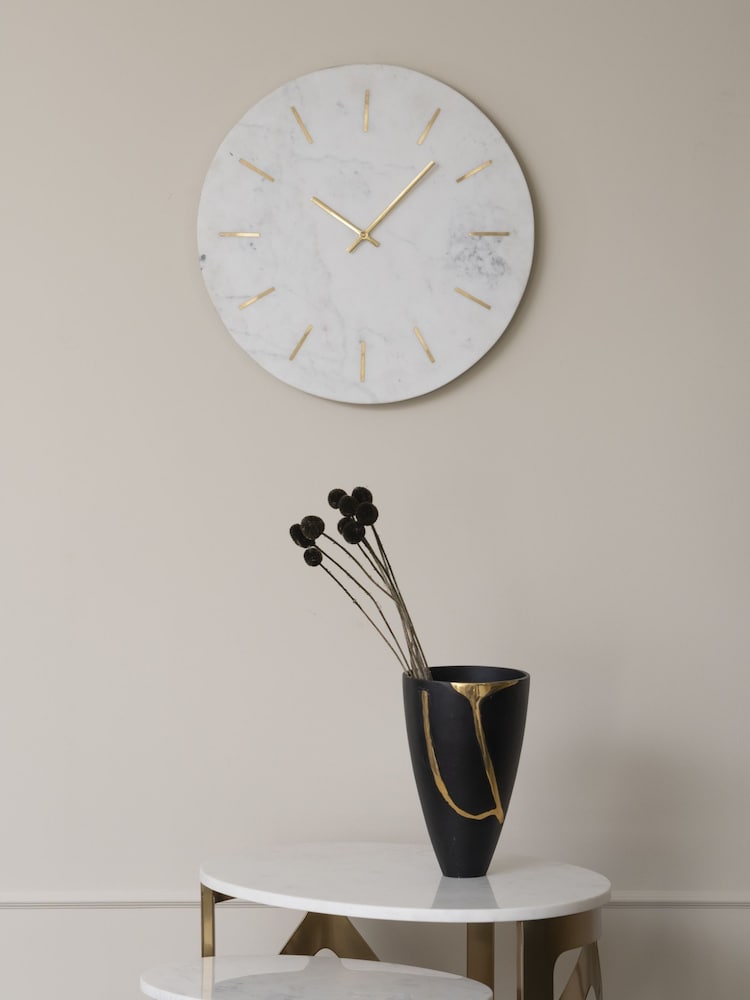 Libra Brass Inlay & Marble Wall Clock - Image 1 of 3