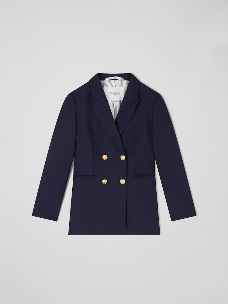 LK Bennett Blue Mariner Linen Blend Sailor Jacket - Image 5 of 5