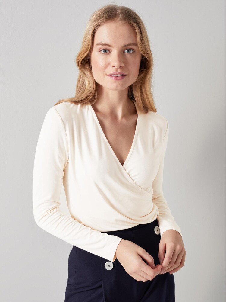 LK Bennett Cream Eames Jersey Wrap Top - Image 1 of 4