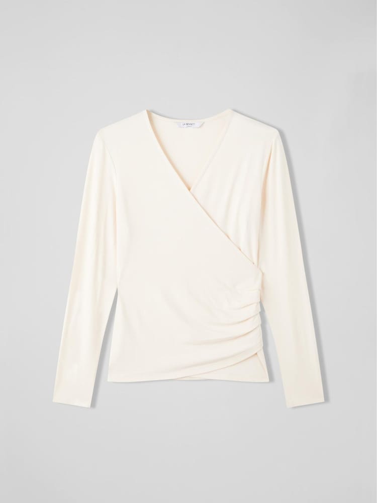 LK Bennett Cream Eames Jersey Wrap Top - Image 4 of 4 LK Bennett Cream Eames Jersey Wrap Top - Image 4 of 4