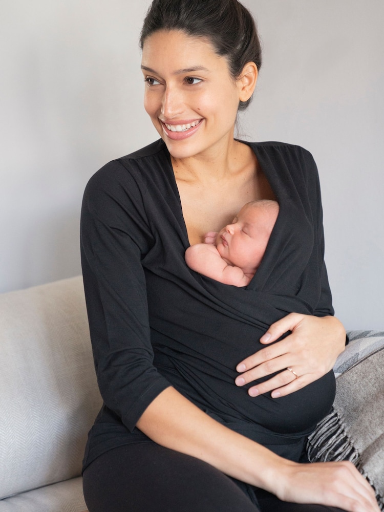 Seraphine Black Cotton Skin To Skin Post Maternity Top - Image 2 of 5