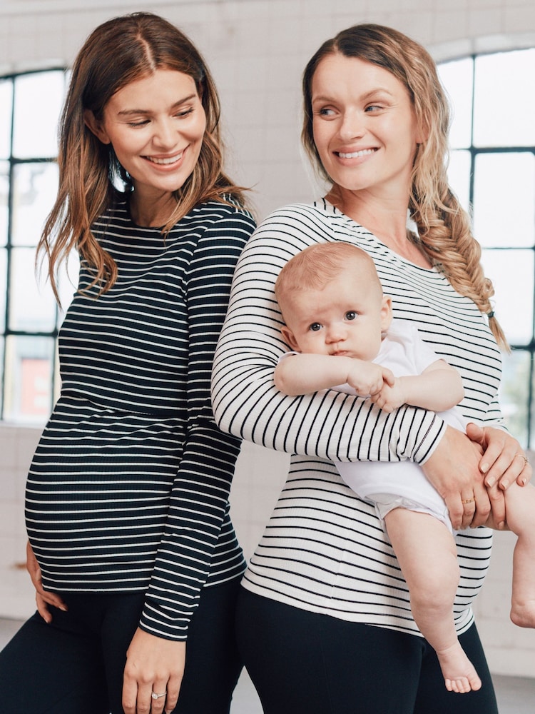 Seraphine Black Striped Maternity And Nursing Tops 2 Pack - Image 1 of 6
