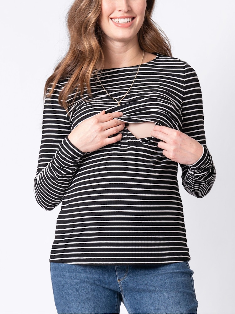 Seraphine Black Striped Maternity And Nursing Tops 2 Pack - Image 6 of 6