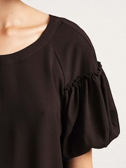 French Connection Black Crepe Light Puff Sleeve Top - Image 3 of 4