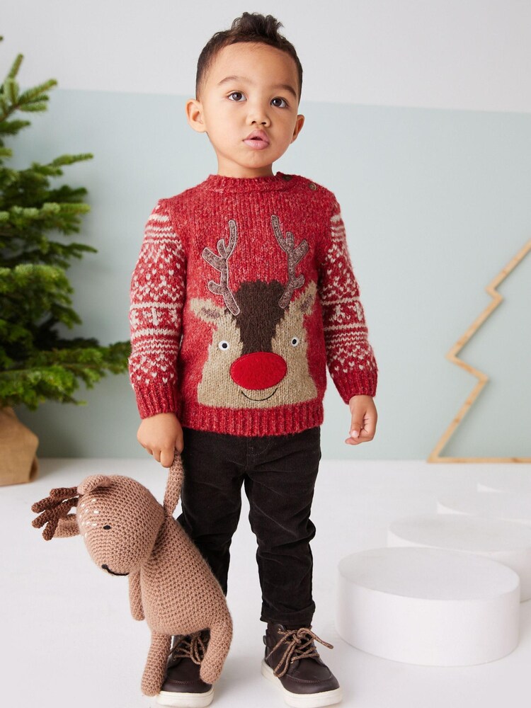 Red Reindeer Christmas Jumper (3mths-7yrs) - Image 2 of 5 Red Reindeer Christmas Jumper (3mths-7yrs) - Image 2 of 5