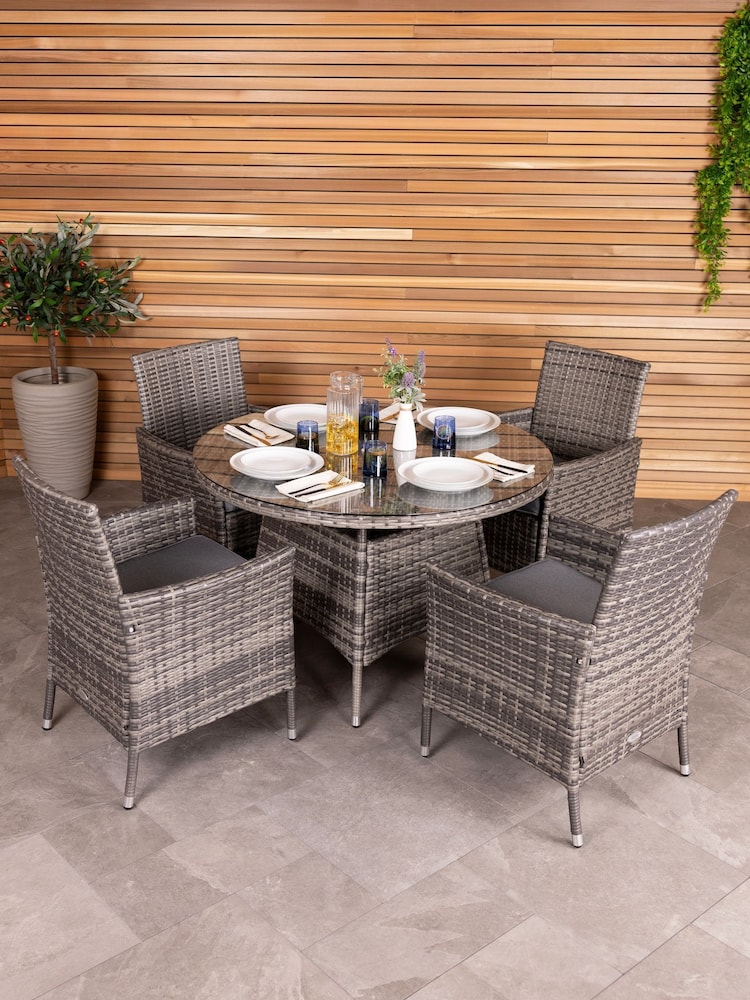 Charles Bentley Grey Garden 4 Piece Rattan Dining Set - Image 1 of 5