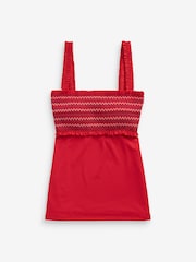 Red Contrast Stitch Embroidered Shirred Tankini Top - Image 5 of 5