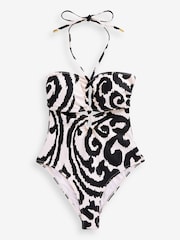 Ecru/Black Halterneck Cut Out Swimsuit - Image 6 of 6