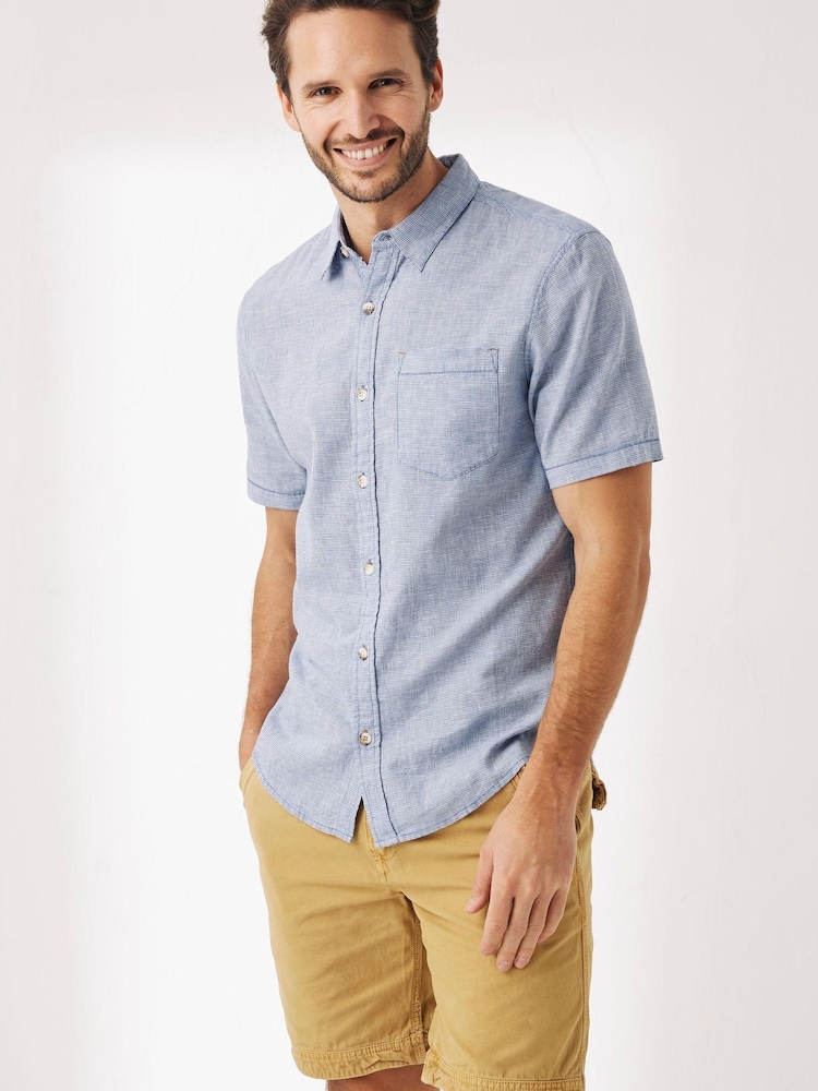 FatFace Blue Micro Check Bugle Shirt - Image 1 of 4 FatFace Blue Micro Check Bugle Shirt - Image 1 of 4