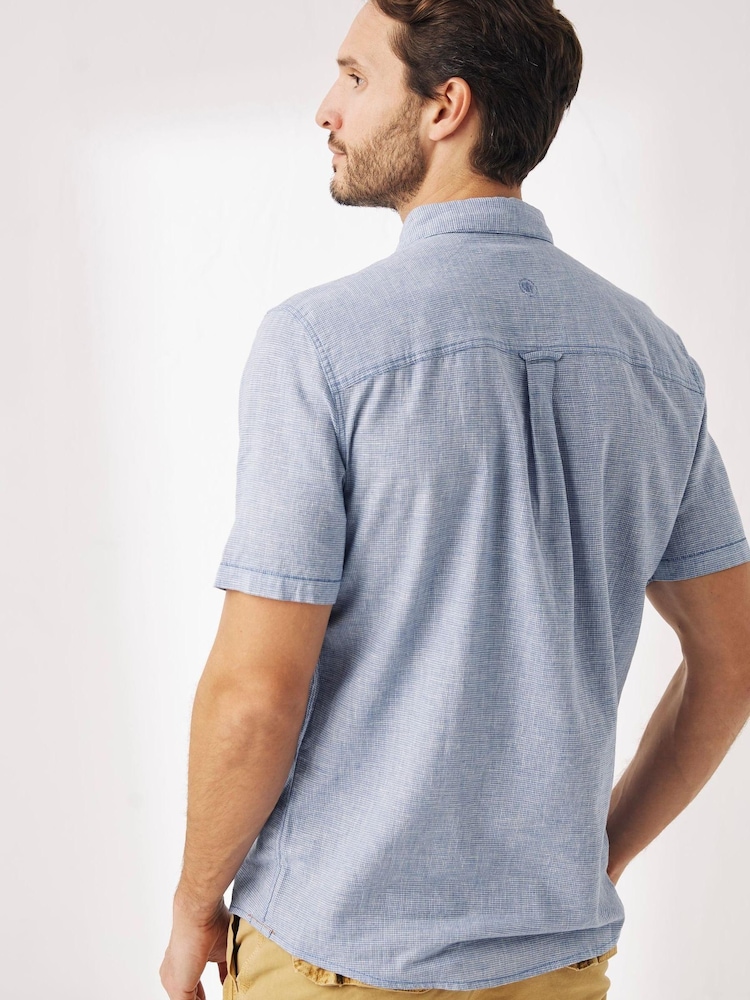 FatFace Blue Micro Check Bugle Shirt - Image 2 of 4 FatFace Blue Micro Check Bugle Shirt - Image 2 of 4