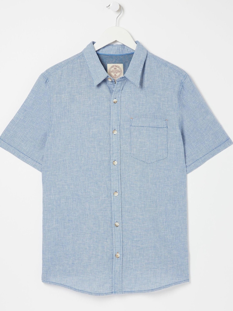 FatFace Blue Micro Check Bugle Shirt - Image 4 of 4