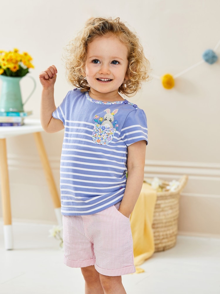 JoJo Maman Bébé Pink Seersucker Stripe Pretty Shorts - Image 1 of 5