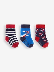 JoJo Maman Bébé Blue 3-Pack Red Arrows Socks - Image 1 of 4
