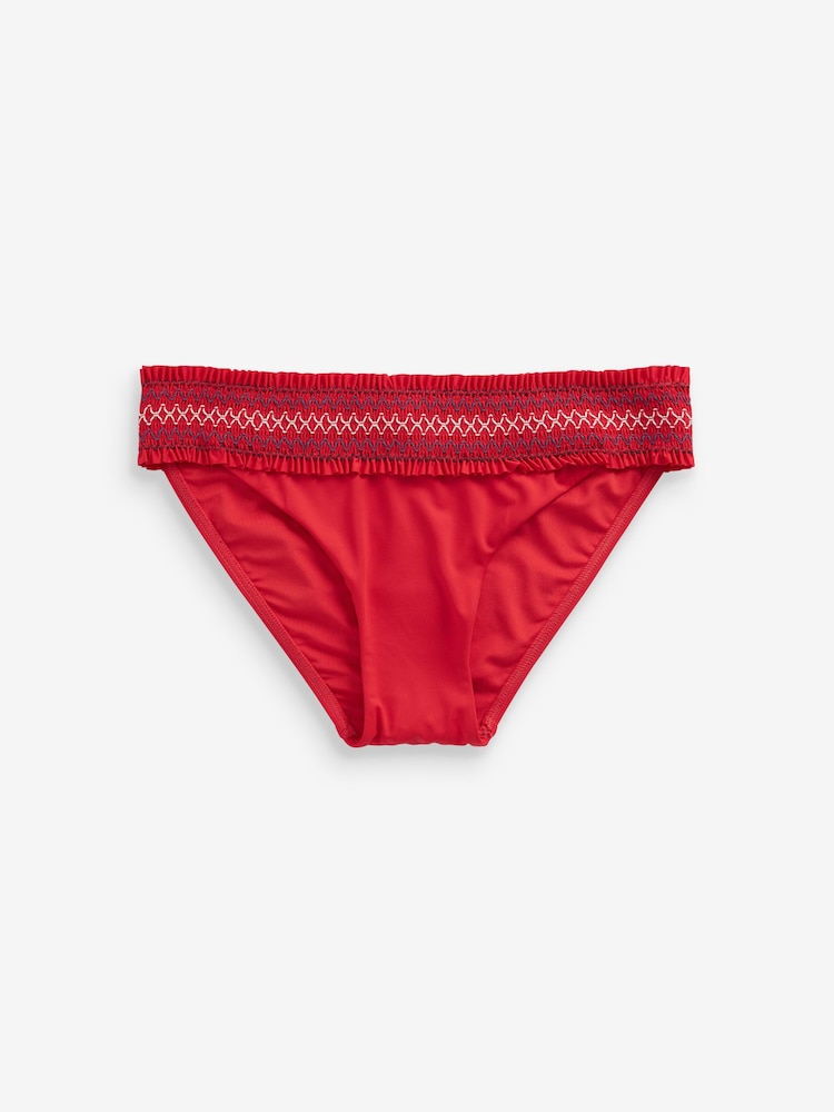 Red Embroidered Shirred High Leg Bikini Bottoms - Image 5 of 5