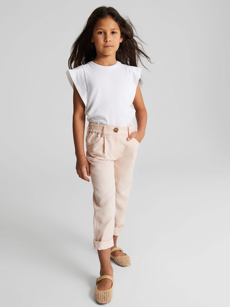 Reiss Pink Shae Junior Linen Blend Pull On Trousers - Image 1 of 6