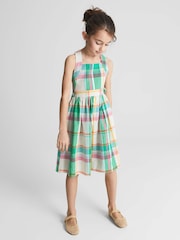 Reiss Green Check Matilda Junior Cross Back Check Dress - Image 1 of 5
