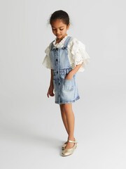 Reiss Mid Blue Loren Jr Denim Dungaree Dress - Image 1 of 5